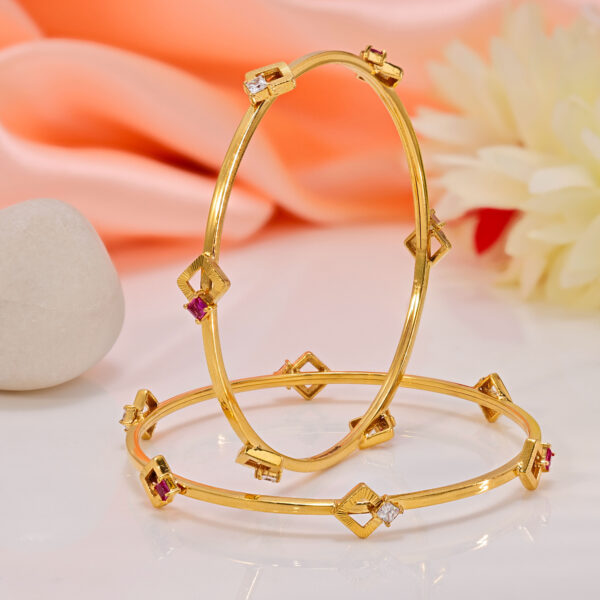 Pink Stones Gold Bangles